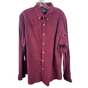 Ralph‎ Lauren Shirt Men's Size XL Burgundy Corduroy Classic Fit Button Down Polo
